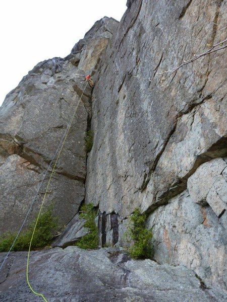 The rappel took two 60 mm ropes. I believe there are 4 or 5 to get you to the bottom of the face. The one in the picture is the best one. Free hanging for most of it.