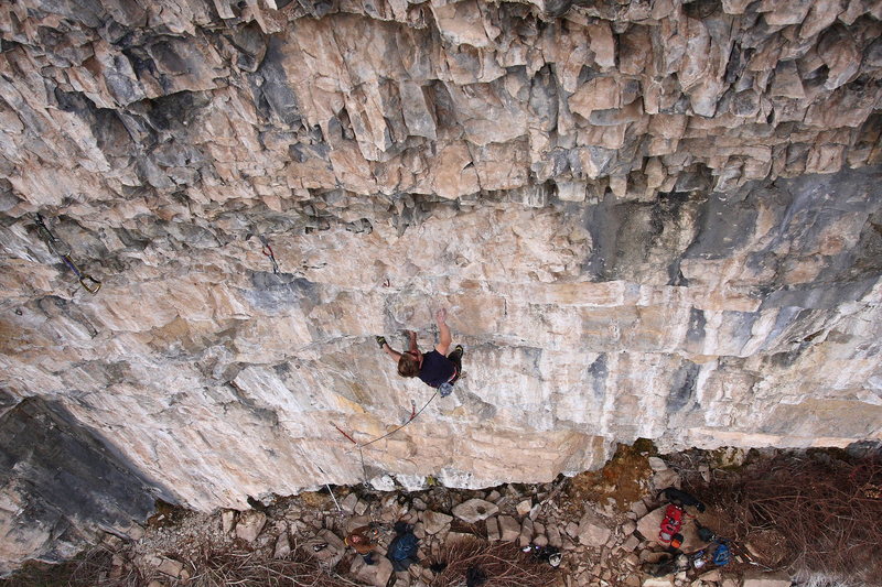 Erik on steep, limey stone.