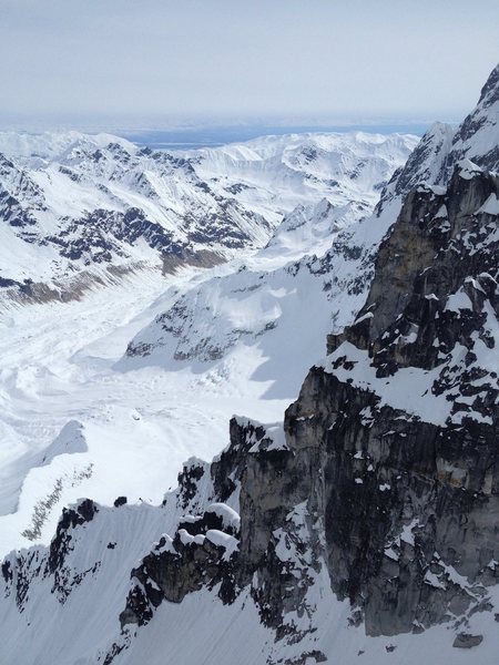 View east towards Talkeetna, looking over the Granite Glacier from the summit of The Plunger