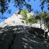 Looking up from the big ledge at the start of the route. 