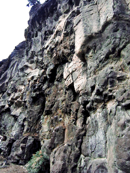 Ascends the steepest portion of the line just left of center, finishing over the roof right of the tree.