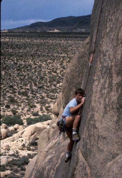 Pete Bishop following 2nd ascent of Zen Goblins 1987.