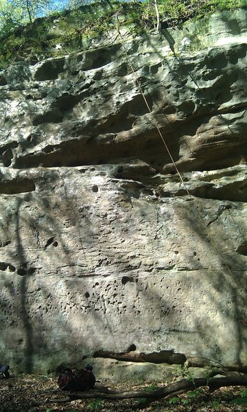 The main wall of the Top Hat Tower. Krakendile is the route on the right