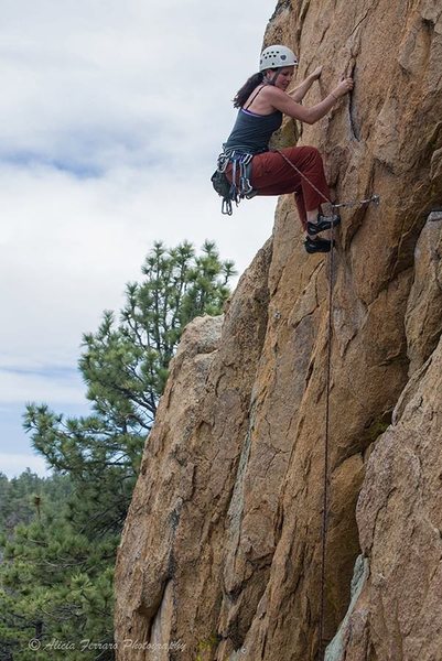 Joanne on Mighty Quinn... a few moves before the first crux...