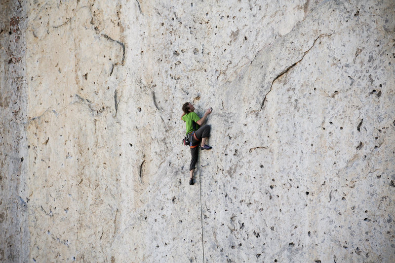 Ben on the classic Martini (5.12a) at the Fins, Idaho