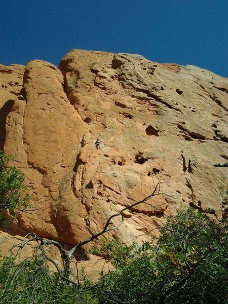 John's Stemming and I'm belaying up pitch 2 of West Point Crack, South Gateway Rock, GOG, Colorado Springs, CO.