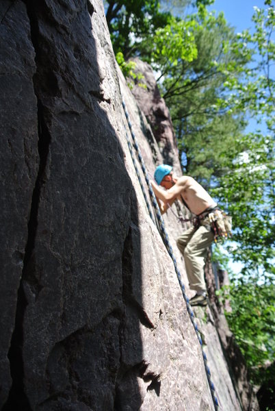 Doug at about the 85F mark while leading Lost Face route 6-16-13.