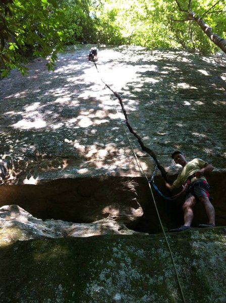 me on lead almost to the top of crack attack, Ed Hall was nice enough to follow me up and spot for the first move...