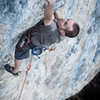 Pawel pulling one of the last steep moves before the route turns to a lesser angle.