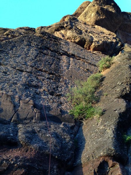 A rope on High Motivation. The first two bolts are low angle, the rest is a steep pumpfest.