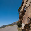 Bruce climbs one the many free variations of the Bolt Ladder, near Gibraltar Rock.