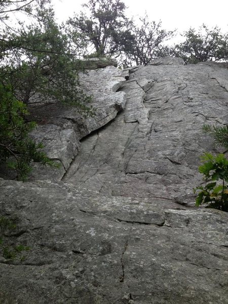 good shot looking up three amigos from the base. there are several lines on the face to the right. 