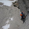 Pulling the roof on the final 5.12 pitch.