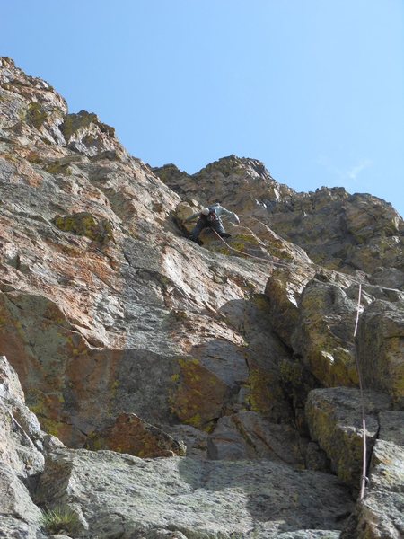 Doug starting pitch 2. The two dihedrals that pitch 3 traverses below are visible on the left side of the frame.