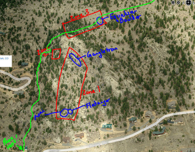 Prospect Mountain Bouldering Zones.