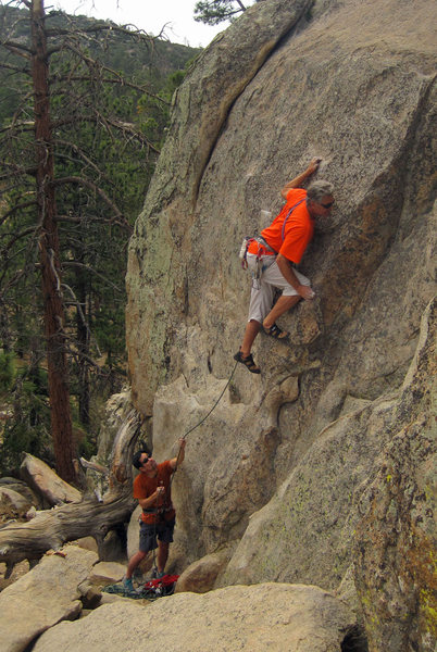 Chris Owen on a variation up the right edge - photo by Sara Susa.