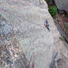 Heading for the crux on Rockin' Harder. Nate Erickson. July 2013.