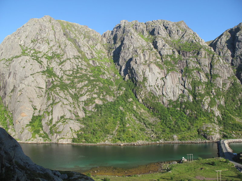 L to R:  Djupfjord Butress, Two Faces Face, Sjosvaet.  Photo taken from north shore of Djupfjord.