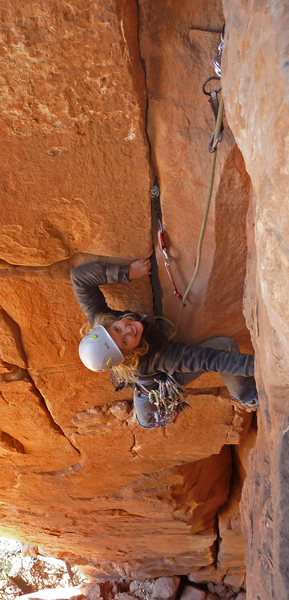 Catherine on Consummation Crack. The route starts in the lower window, and follows the obvious crack below her.