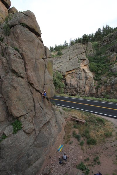 Chris Keller climbing Exit Stage Left.