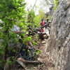 Always a crowd when the expats climb.  What passes for entertainment in the village.  Mike Dalious belaying