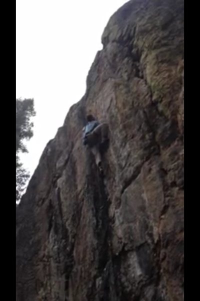 Finishing up the crux, poor quality photo.