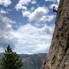 Rapping off the Steeple in the Outer Gates, with the valley in the background.  