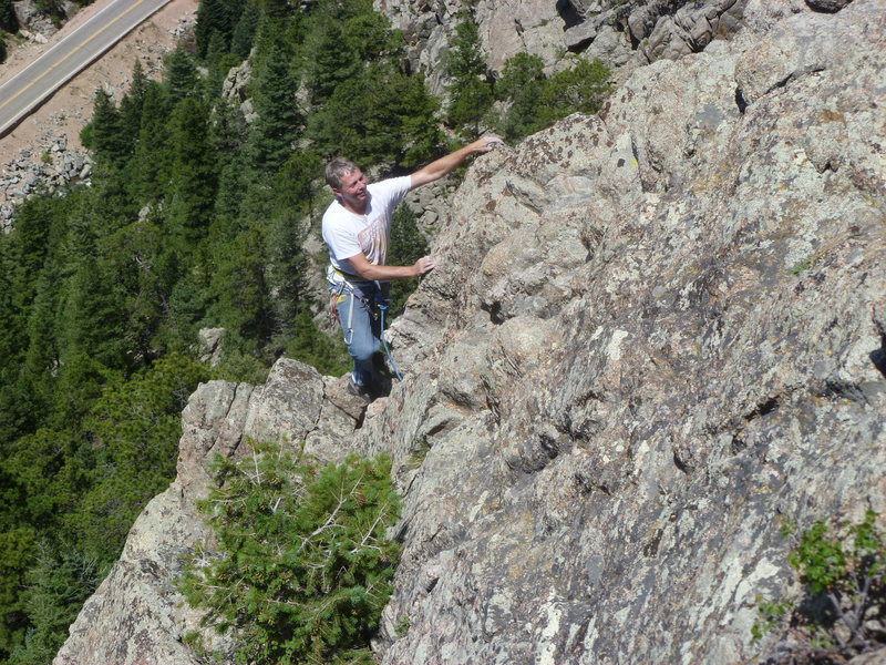 Cruising up the arête.