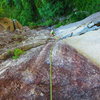 Nathan Wiley follows the crux pitch on Rock On Direct