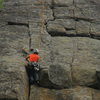 The top section is super fun. This telephoto shot distorts the distance from climber to leader on the top