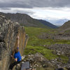 Jared crimping through the short but stiff crux.