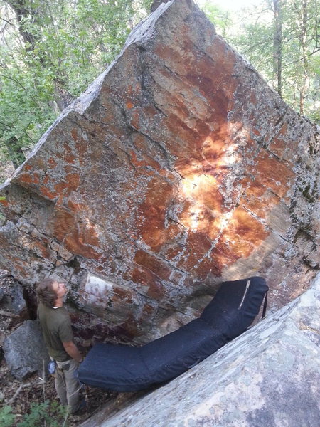 Kevin taking a gander at the boulder.