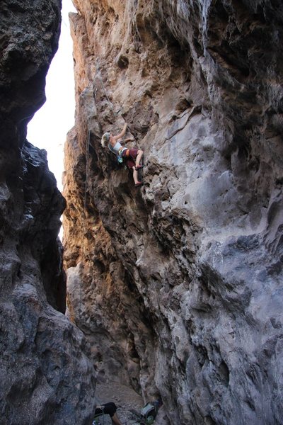 Unknown 5.11, as seen from the mouth of the slot canyon.  August 2013.