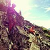 On last pitch, of Black Streak Enjoying the wide ledge with a great view