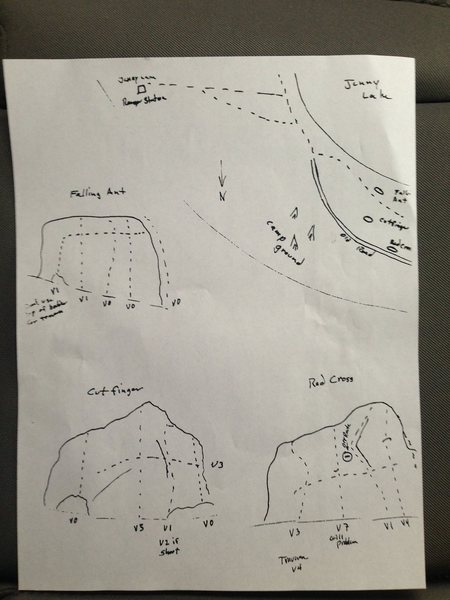 The ranger guide's topo for the Jenny Lake boulders.