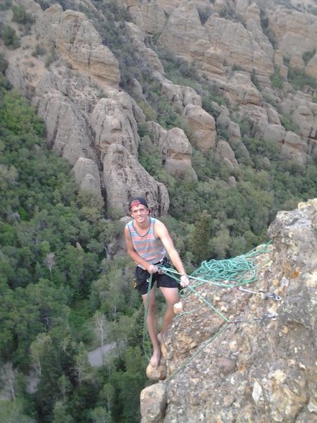 belaying at the top of the third pitch