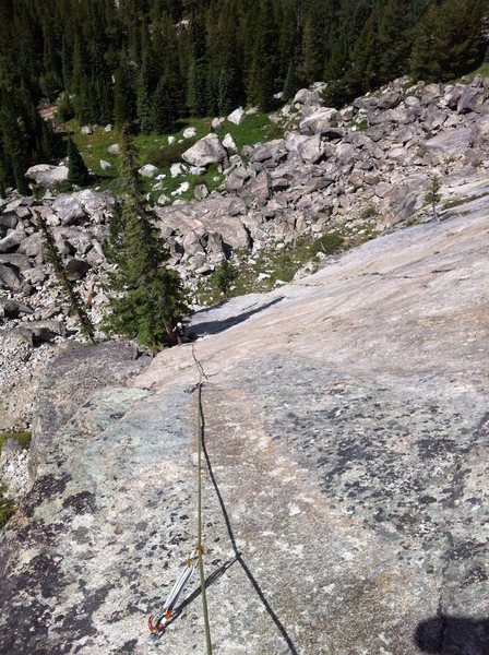 Looking down pitch 2. Some amazing slab climbing!