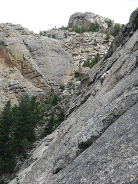 Looking across the West Slabs from the top of the first pitch of the [[South Arete]]108229498.