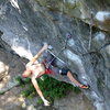 Andy on the knee bar rest, with the linkup traverse clearly shown