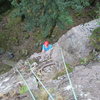 Chris Bonington coming up first pitch of Brown Crag Wall