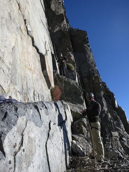 This is the ledge for the start of 4th pitch, or 3rd from the Normal Start. This is where the two routes join. 