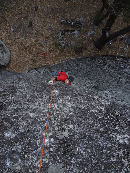 Pulling the crux of Bullet Ride.