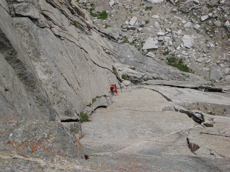 Looking down pitch 2.  The obvious handcrack behind Jon is the end of Brown Cow's first pitch.