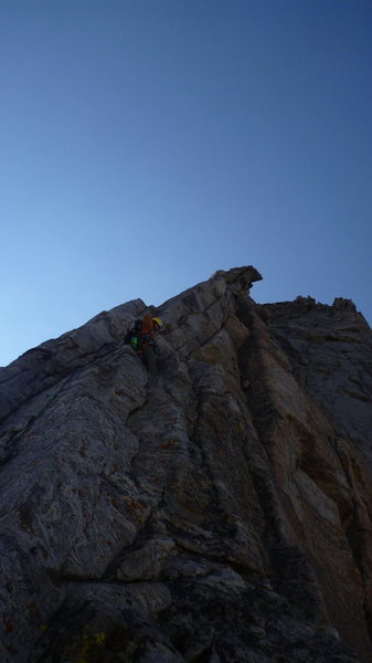 Fuzzy leading up the 6th pitch.  One of the best on the route.