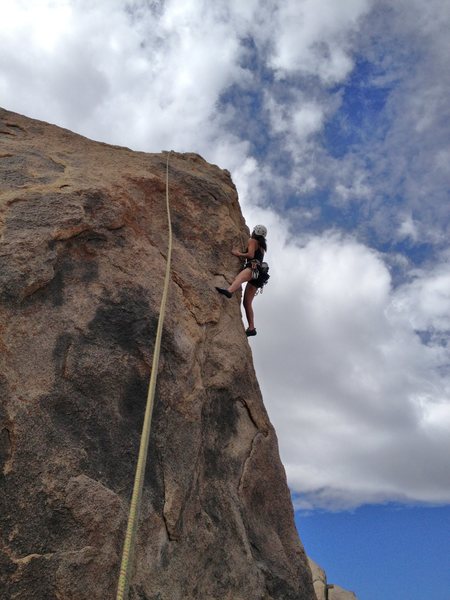 Making one of my last 3 or 4 moves on "Slingshot Arete" on TR.