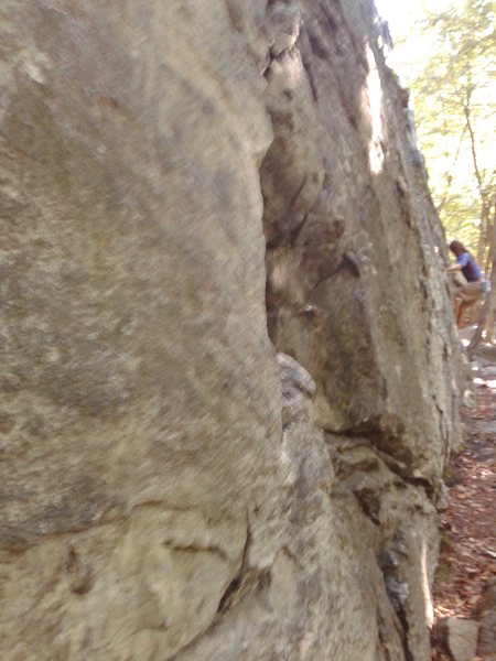 Topher rocking the Main Wall traverse (not great photo).