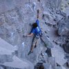 pulling first moves on a fun 10a in Owens River Gorge called Nirvana