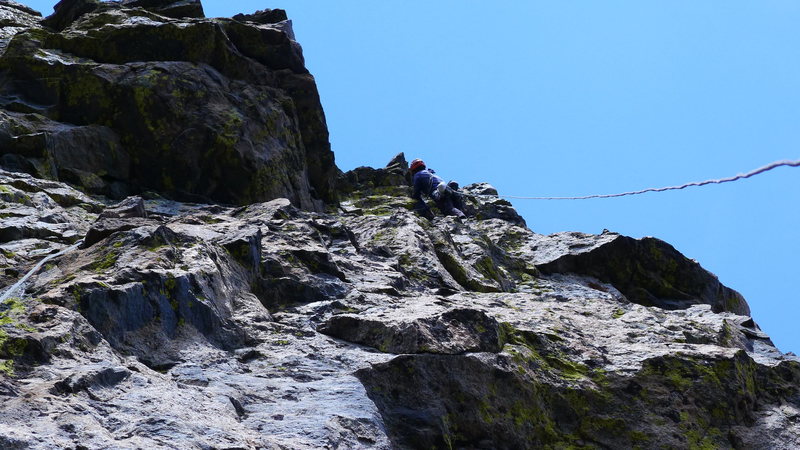 Excellent, steep face climbing on P5.