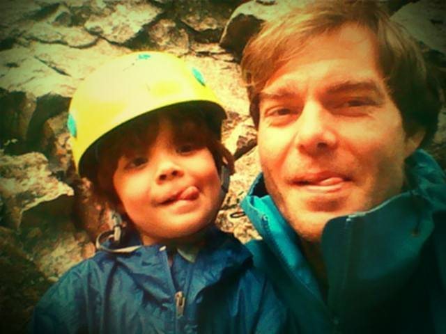 Waiting out the rain at our new secret crag