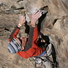 Torstin pulling on the crux holds.